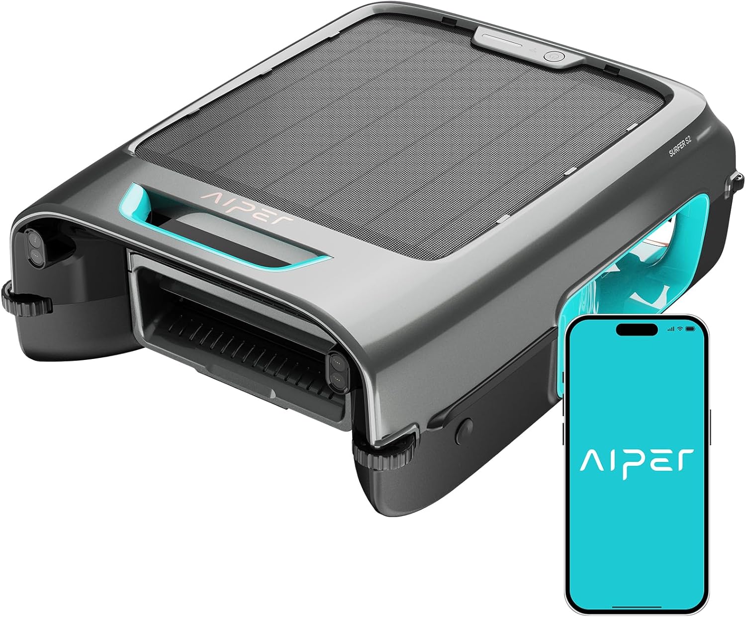 AIPER Surfer S2 Solar Powered Pool Surface Skimmer Robot with APP Support, 24/7 Continuous Cleaning, Dual Charging Modes, Smart Obstacle Avoidance, 150-um Filtration, OTA Upgrade