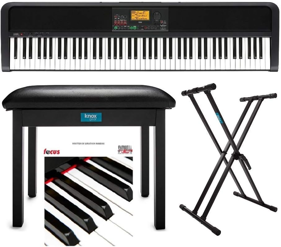 Korg XE20 88-Key Natural-Touch Digital Ensemble Piano Bundle with Keyboard Stand, Piano Bench, and Learning Book/CD (4 Items)