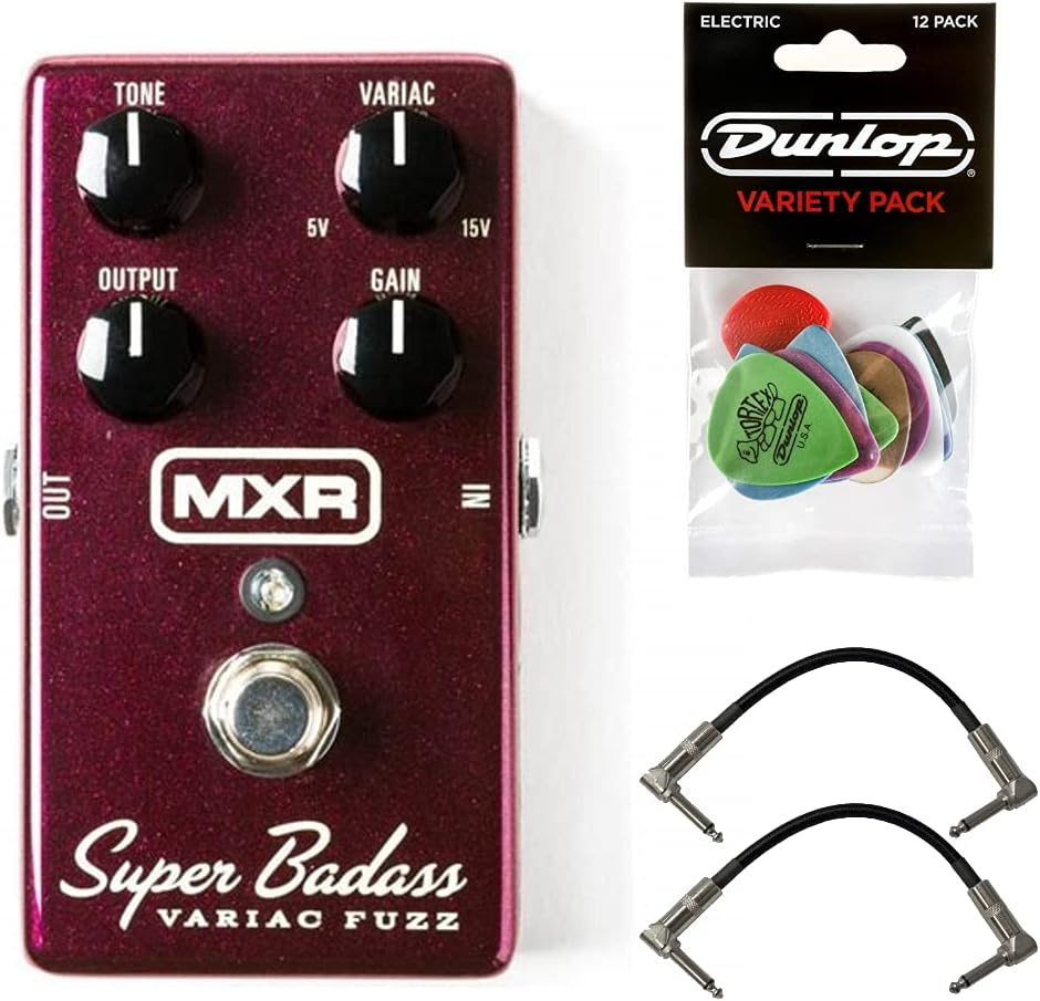 MXR M236 Super Badass Variac Fuzz Distortion Effects Pedal BUNDLE w/ 2 Patch Cables and Dunlop PVP101 Pick Pack