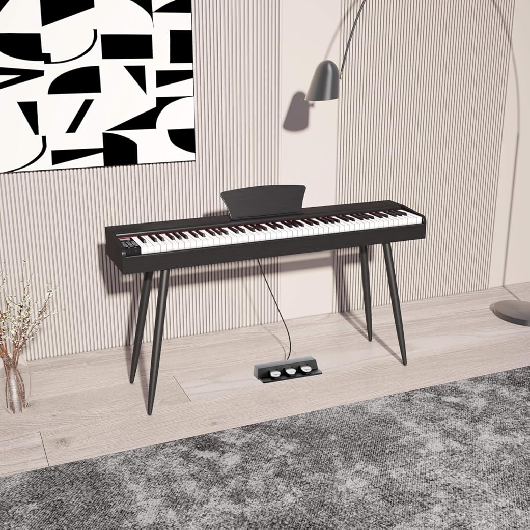 LANDTOM DDT-5130 88-Key Digital Keyboard Piano, Wooden Electric Hammer Weighted Full Size Keyboard Piano, with 3-Pedal, MIDI Connection, Multi-Functional Keyboard and Stand (Black)