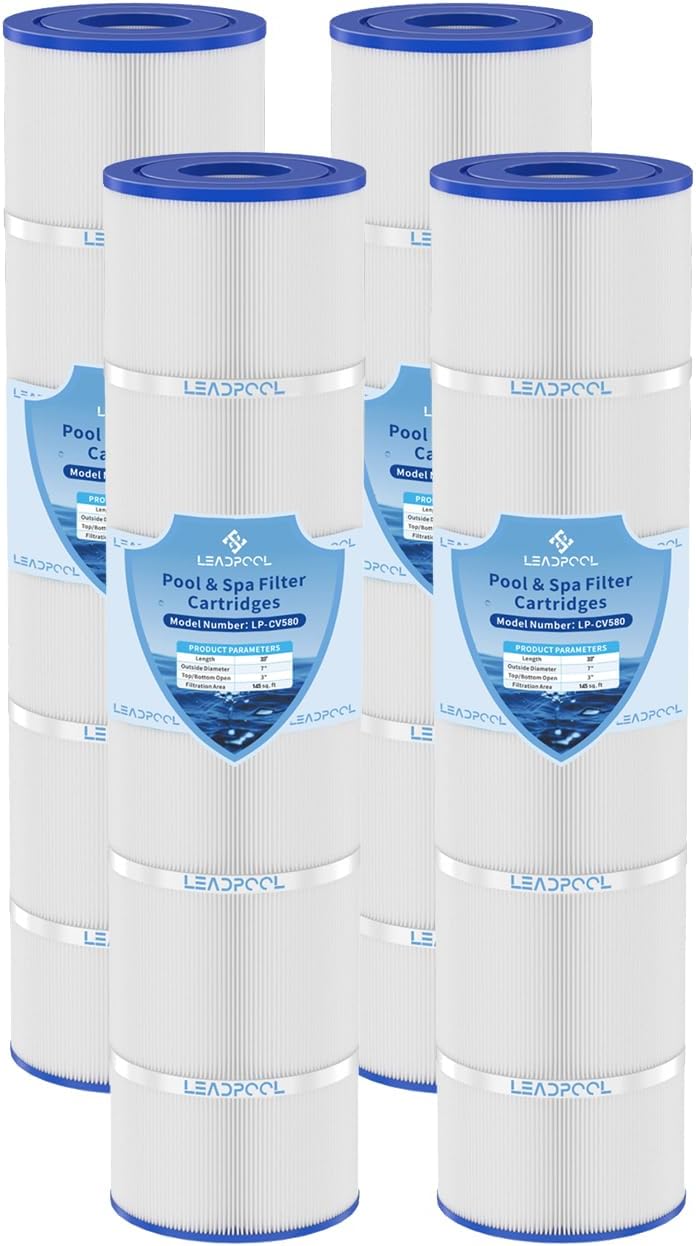 Jandy CV580 Pool Filter Cartridge Replacement for Jandy CL580,Unicel C-7482,PJAN145,Filbur FC-0820,FC-6415,R0357900,4 * 145 Sq.ft,4 Packs