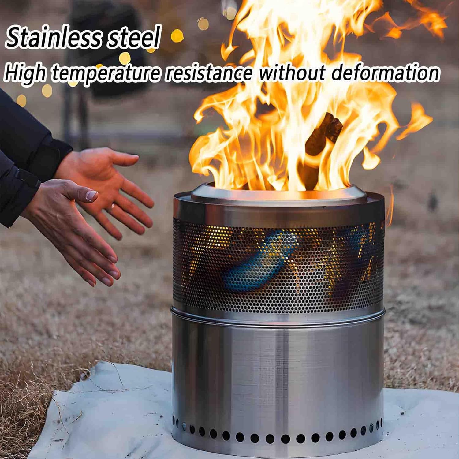 Smokeless Fire Pits for Outside, Wood Burning Stainless Steel Portable Outdoor Fireplace, for Bedroom, Living Room, Outdoor, Park, Yard (17.72 * 16.54in)