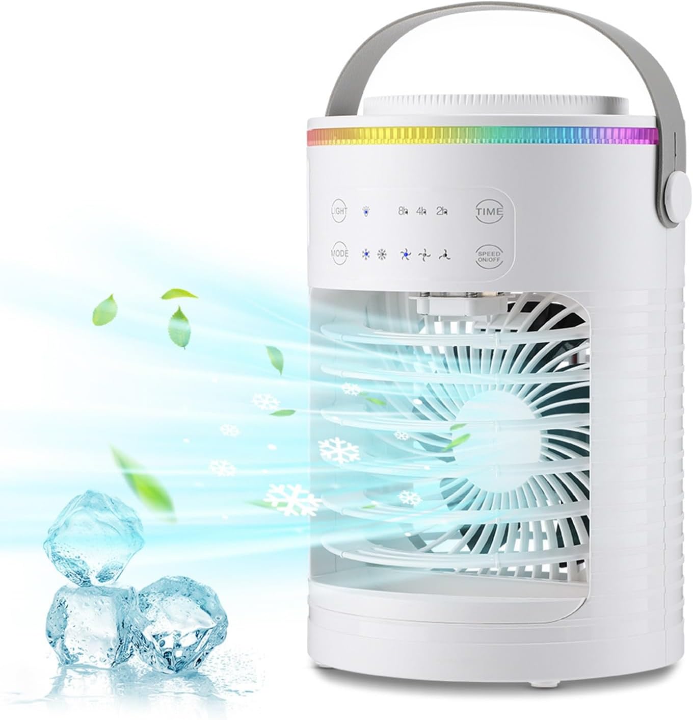 KtEli Portable Air Conditioners, 600ml Evaporative Mini Air Conditioner 3-IN-1 Portable AC Unit, 7 Color Lights Personal Air Conditioner Portable for Room Bedroom Office Camping