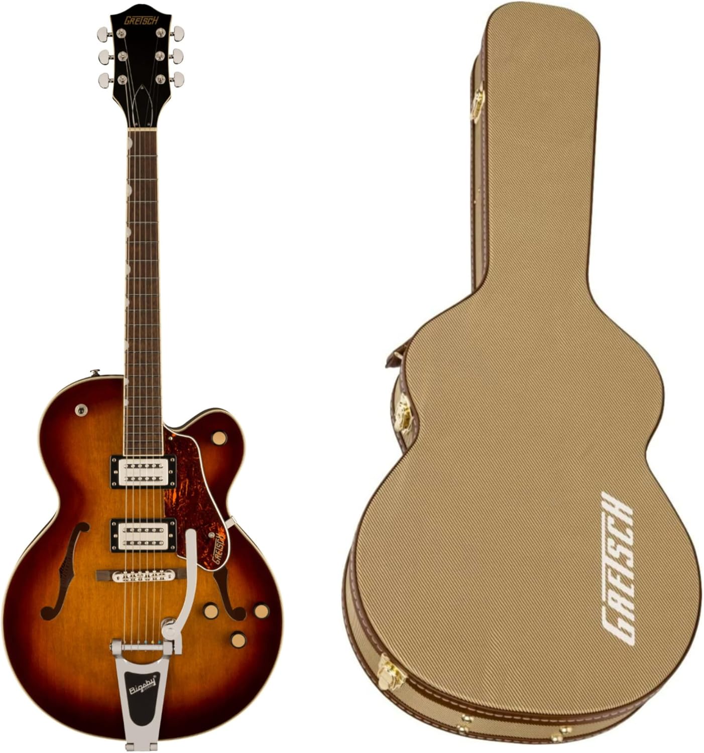 Gretsch G2420T Streamliner 6-String Electric Guitar (Havana Burst) Bundle with Gretsch G2420T Tweed Hard Shell Case (Brown) (2 Items)