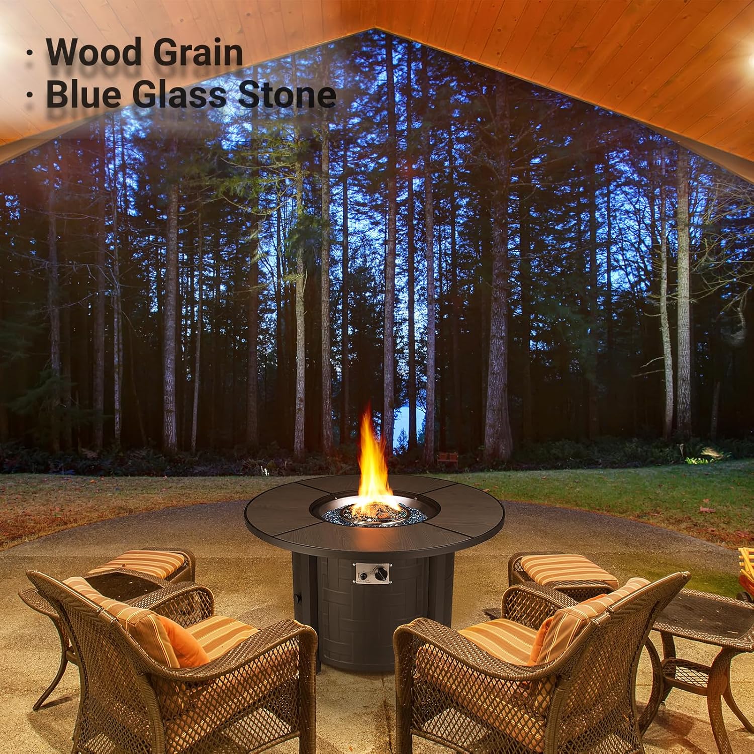 TLSUNNY 42in Propane Fire Pit Table, 50,000 BTU Auto-Ignition Outdoor Patio Fire Pit with Waterproof Cover, Blue Fire Glass & Convertible Lid – CSA Certified,for Patio, Balcony,Garden