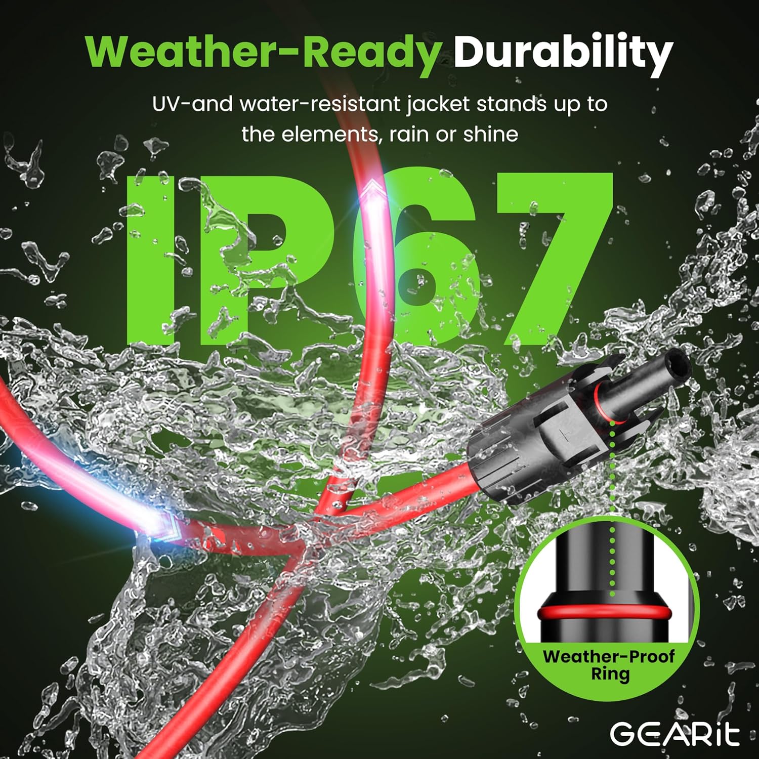 GearIT 10AWG Solar Extension Cable (50FT Black - 50Ft Red) Male to Female Solar Connectors with Adapter Tool Kit, Solar Panel Renewable Energy, 10 Gauge Pure Copper Extension Cord, 50 Feet