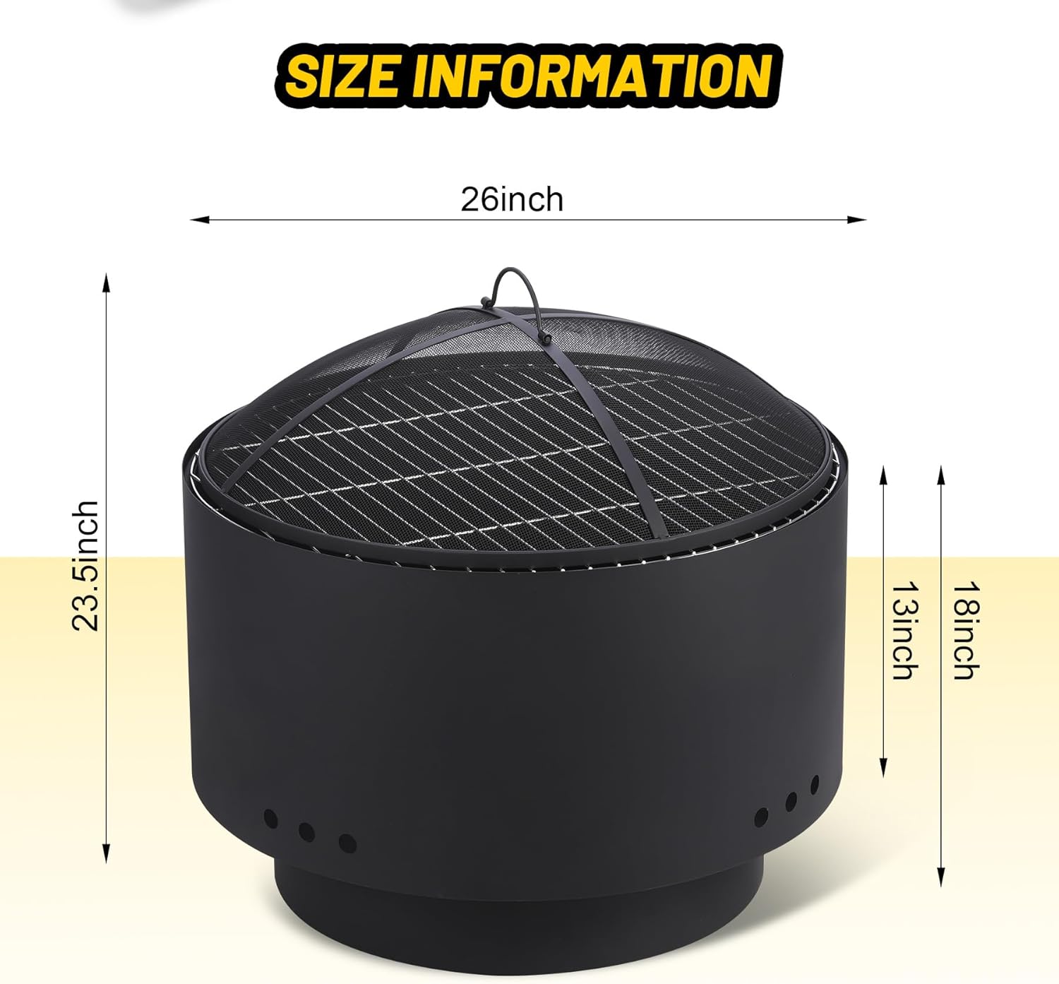 26 Inch Large BBQ Grill & Fire Pit, Heavy Duty Steel Wood Burning Firepit with Fireproof Mesh Cover, Multi-Fuel for Charcoal, Pellets, Wood, for Backyard, Patio, Camping