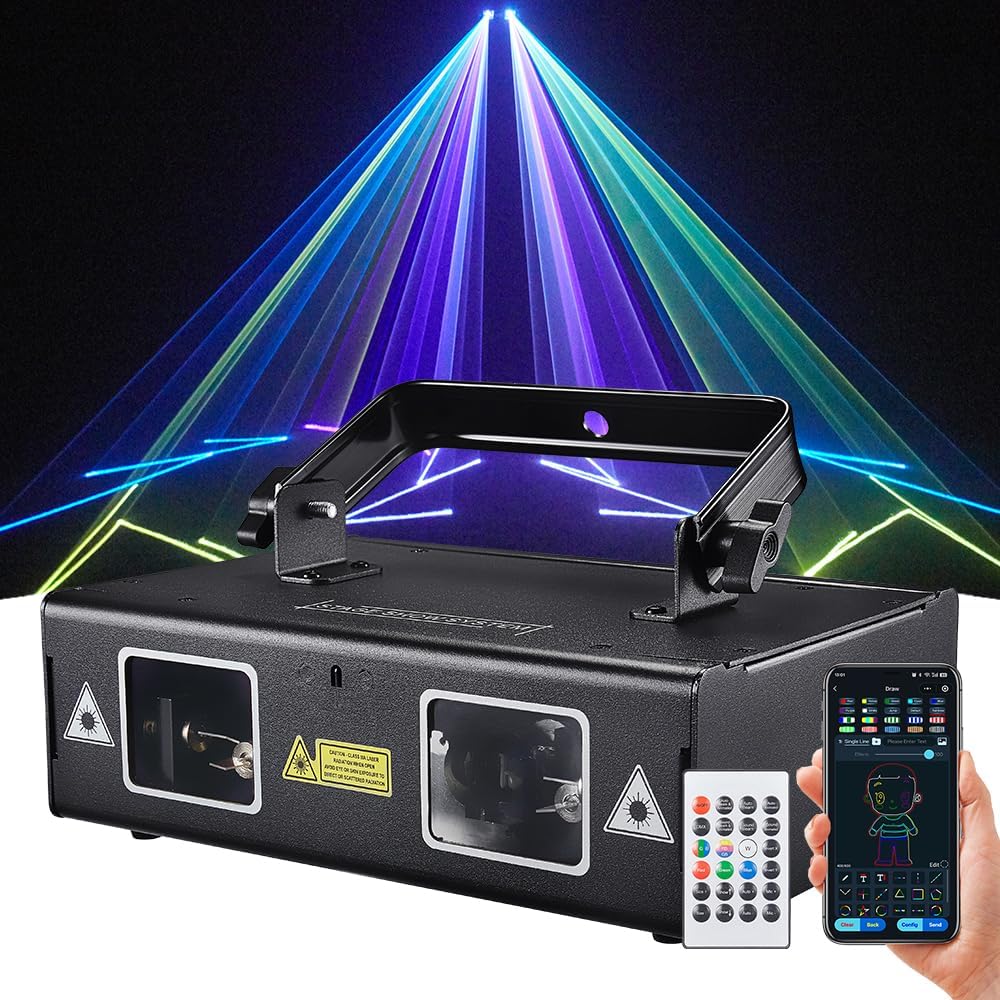 DJ Laser Light with App Control, 3D Animation Stage Laser Machine Projector, Support Custom Drawing, Text Playback, Personalized Program, DMX Music Sound & Remote Laser for Party, Disco, Club, Bar