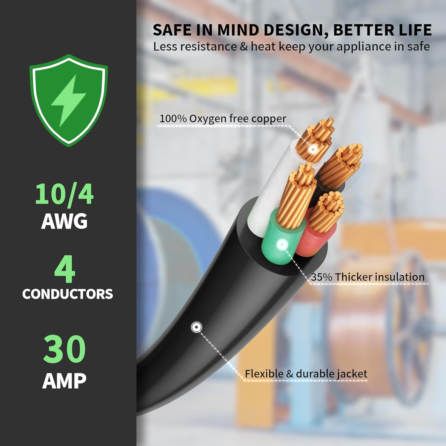 POWGRN 50 FT 30 Amp Generator Extension Cord 4 Prong, Heavy Duty NEMA L14-30P to NEMA L14-30R, 125/250V 7500W, Green 10 Gauge STW Twist Locking House Power Cord, 50 Feet Generator Cable