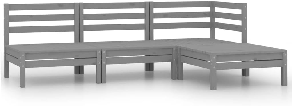 4 Piece Patio Lounge Set Solid Wood Pine Gray,Pinewood Outdoor Lounge Set, for Patio, Garden, or Living Room Patio Furniture Sets, Outdoor Furniture Sets