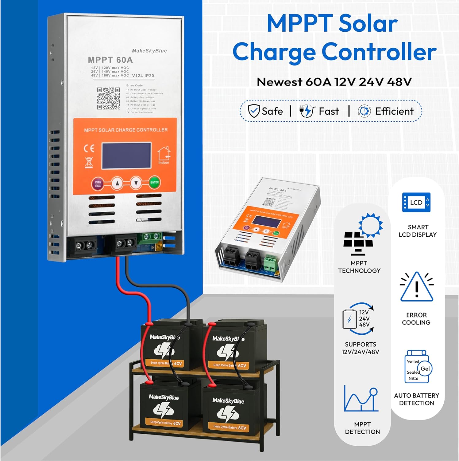 60A MPPT Solar Charge Controller V124 with CloudBOX, Auto 12V/24V/48V Max 160VDC Input,Supports Lead-Acid & Lithium Batteries