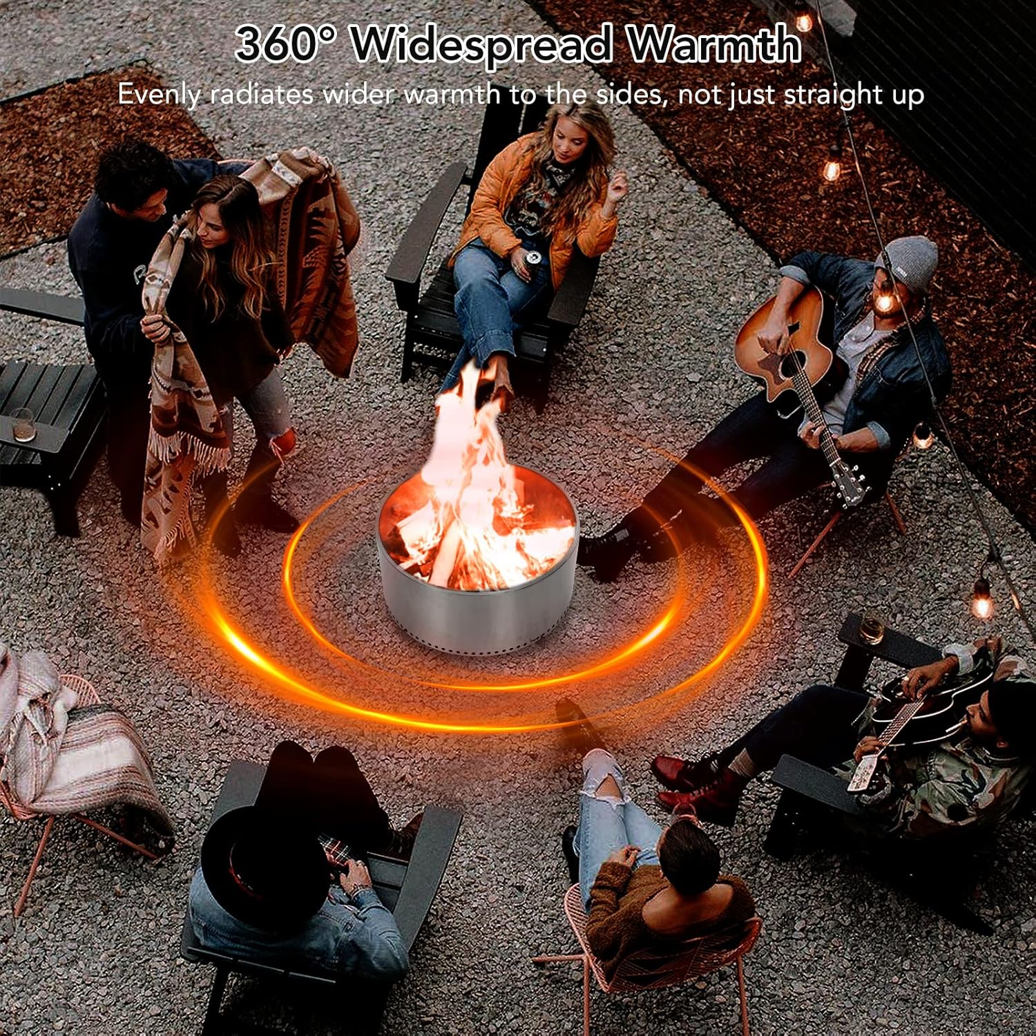 Outdoor Fire Pit Smokeless with Air Switch, Portable Stainless Steel Firepit for Camping Backyard Patio Bonfire - 360° Wide Warmth, Removable Ash Pan, Wood Burning Stove - Silver