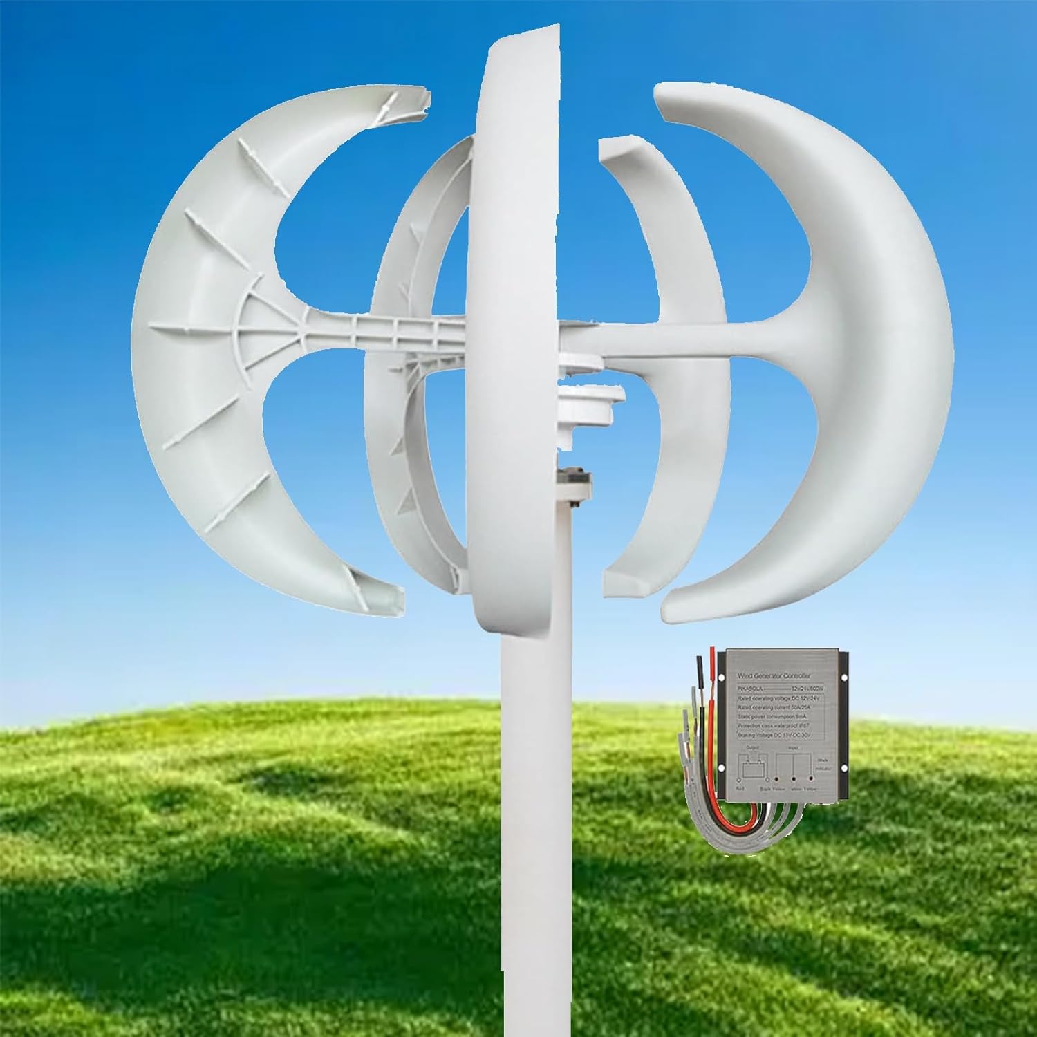 16000W Wind Turbine 12V 24V 48V 5-Blade Lantern Wind Turbine Generator Kit,Starting Wind Speed: 2M/S,Vertical Wind Turbines,Electromagnetic Electricity Producer Equipment(White,24V)