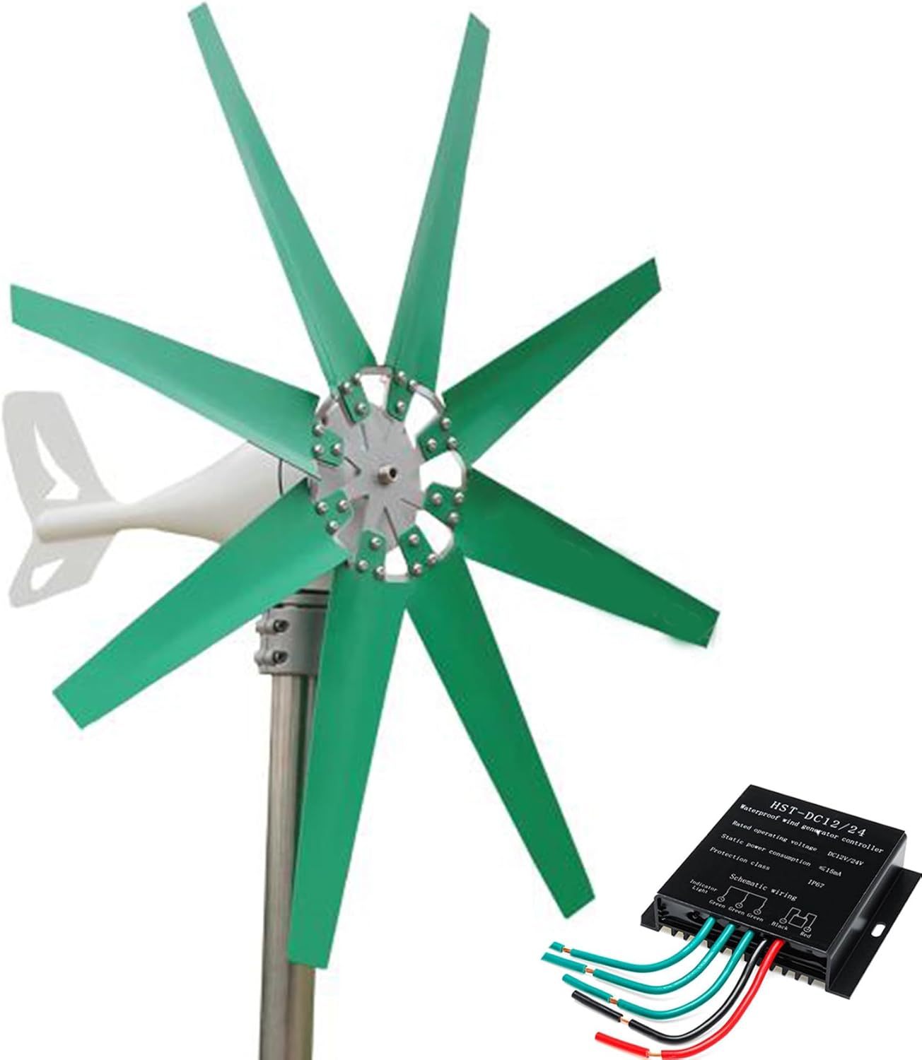 Low Start Windmill Speed 3000W Wind Turbine 12V 24V 48V 220V 8 Blades Power Wind Turbine Generator with Controller for Home, Business,Street Lighting