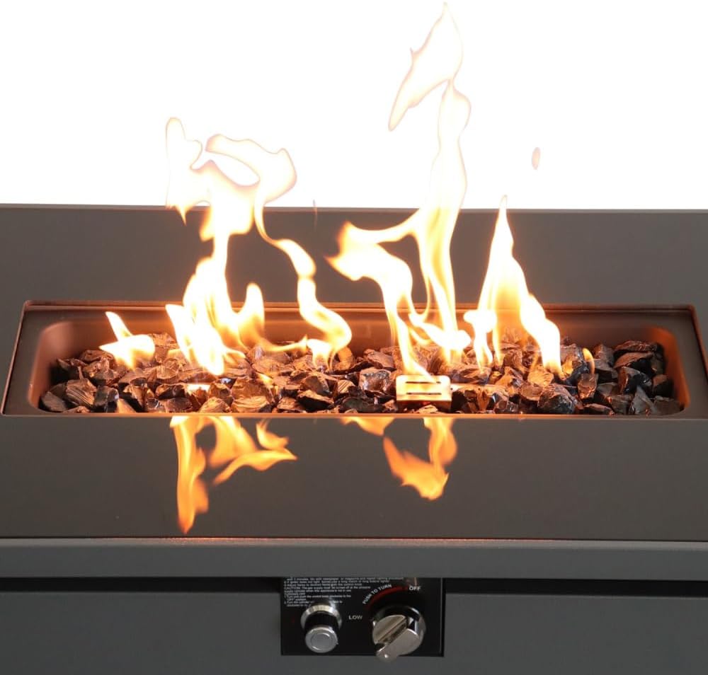 Modern Steel Outdoor Fire Pit Table with Lid, 25 Inch High x 42 Inch Wide, Rust Resistant for Patio, Deck, and Garden Use