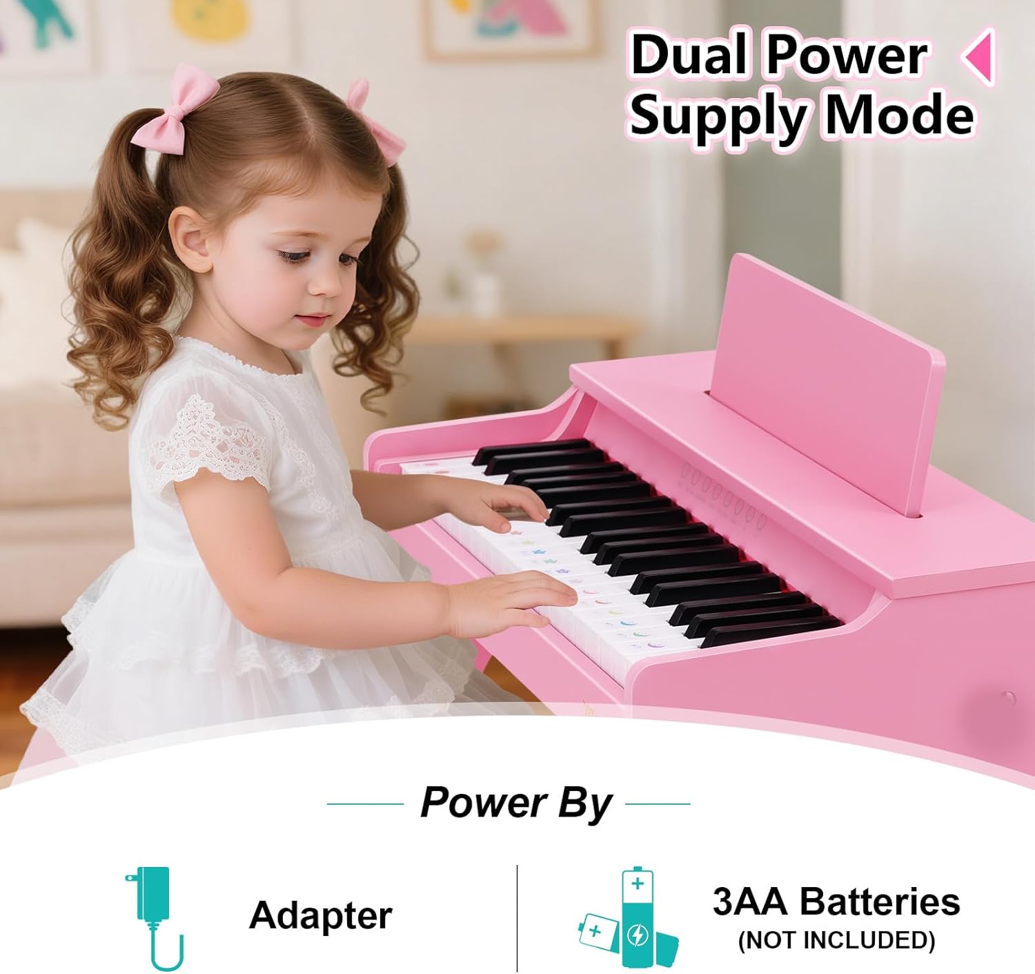 Kids Piano Keyboard, 37 Keys Wooden Digital Piano for Kids with Bench,Song Book, DIY Stickers, Cover, Education Creative Musical Instruments Toy for Boys & Grils Gifts