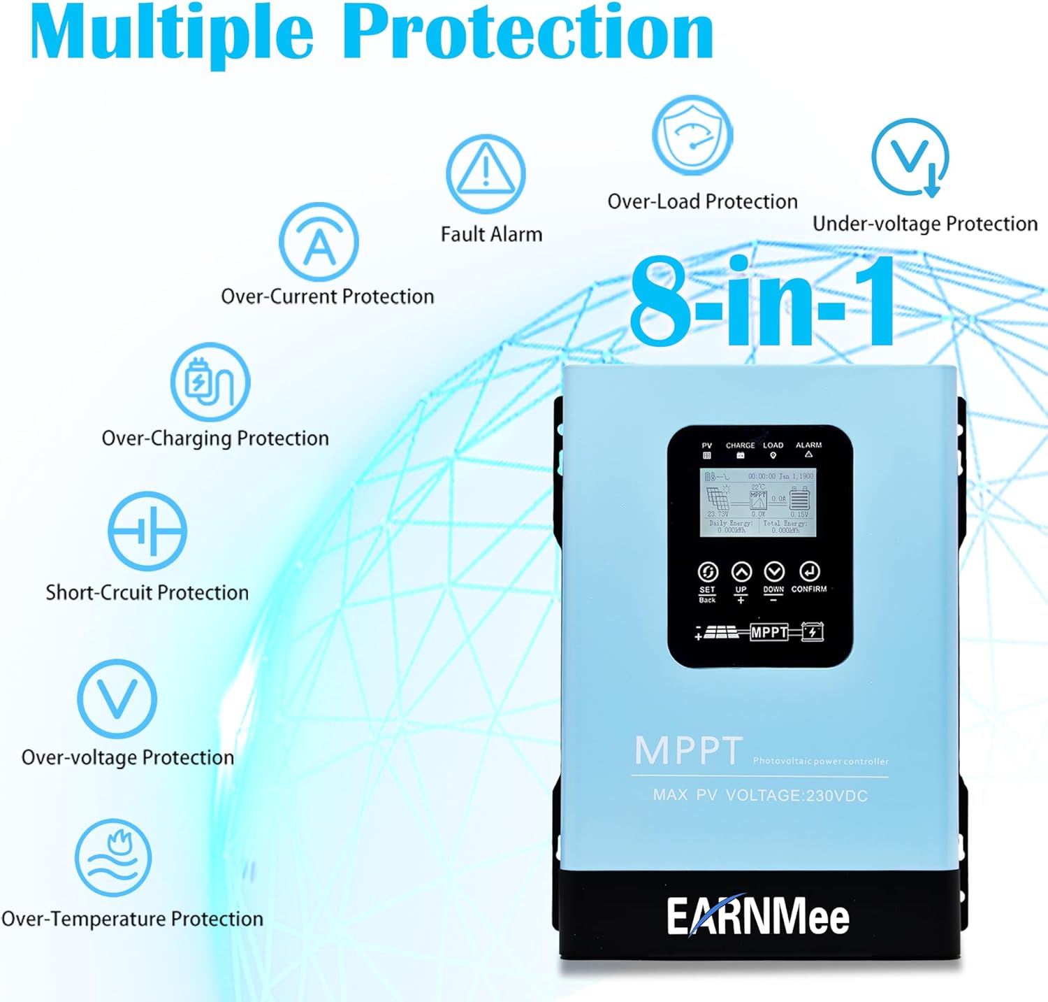 120A MPPT Solar Charge Controller,12V 24V 36V 48V 60V 72V 84V 96V Solar Battery Regulator PV Max 230V for Sealed Lead Acid Gel and Lithium Battery (120A)