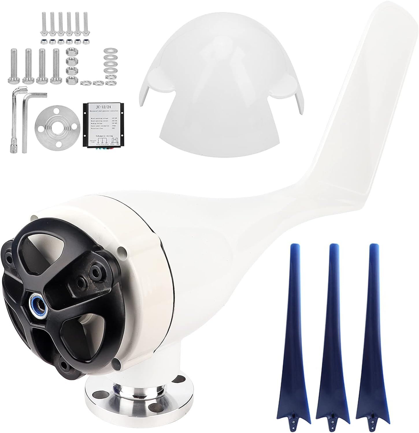 Wind Turbine Generator Kit, 800W Small Wind Generator Turbines Kit 3 Blades Power Parts Wind Power Generator for Marine, RV, Home, Windmill Generator(24V-BLUE)