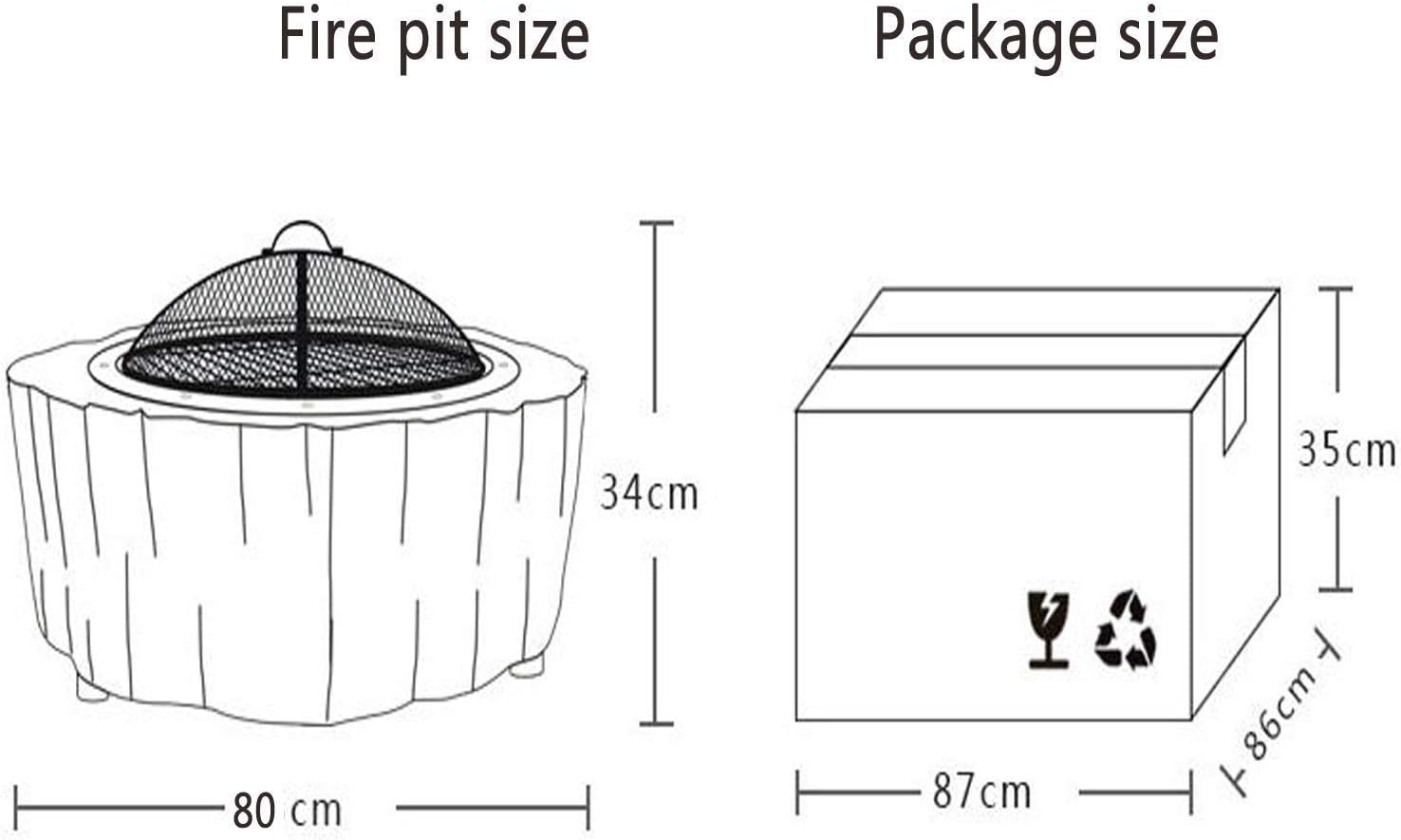 Garden Fire Pit Grill Bowl Grill Barbecue Rack Fire Pits Bowls,for Garden Wood Burning BBQ with Grill and Lid Cast Iron Outdoor Firepit for Log Burning for Patio Camping Waterproof 80cm