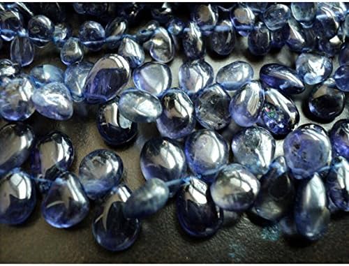 13 inch natural beads strand of 6x10-7x11mm smooth pear iolite gemstone briolletes beads for DIY jewelry - necklace, bracelet, earring, ring.