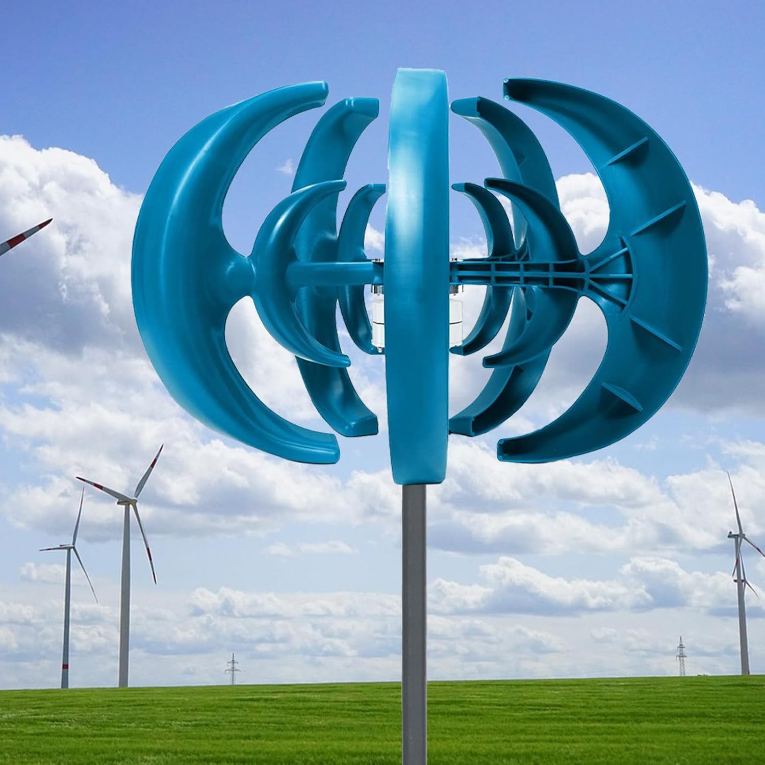 10000W Vertical Wind Turbine Generator Kit, 5 Blades 12V/24V, Efficient Renewable Energy for Home & Streetlights, Durable Controller Included, Eco-Friendly Blue Design