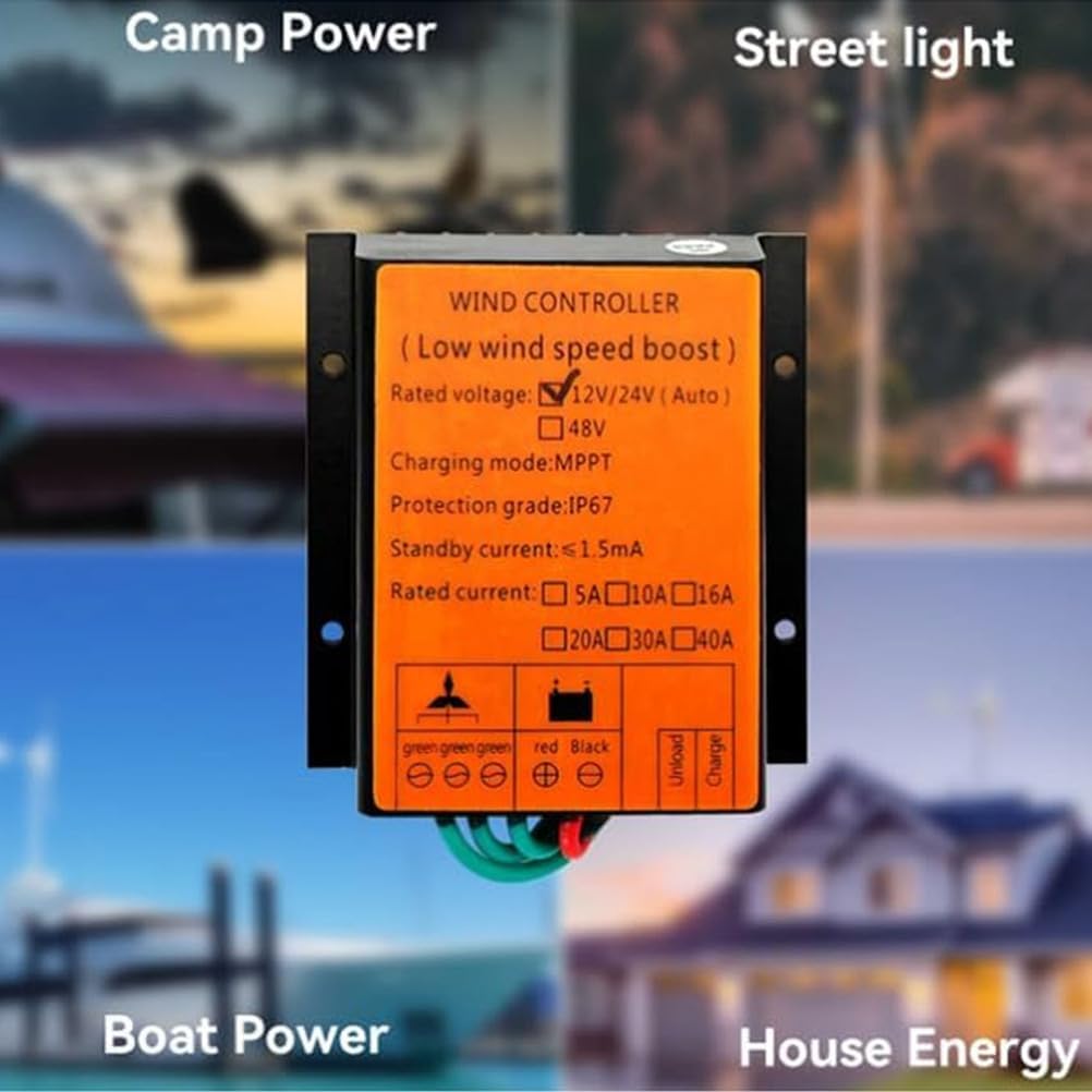 10000W 20A Wind Generator Charge Controller 12V 24V 48V 220V Windmill Alternator Battery Charger Controller for Wind Power Generation Systems,Yellow,48V