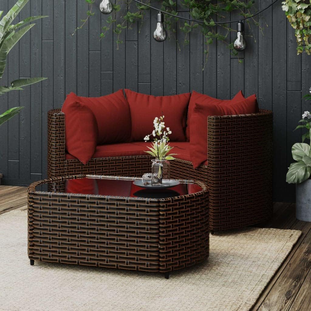 4 Piece Patio Lounge Set with Cushions Brown Poly Rattan,Elegant Patio Lounge Set: Durable and Versatile for Outdoor Living Patio Furniture Sets, Outdoor Furniture Sets