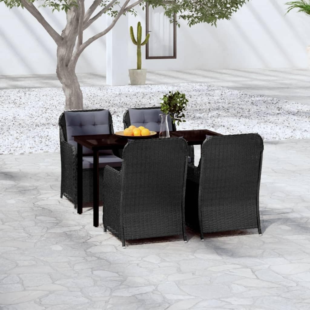 5 Piece Patio Dining Set Black,Elegant Outdoor Patio Dining Set with Comfortable Rattan Chairs and Glass Tabletop Outdoor Furniture Sets, Patio Furniture