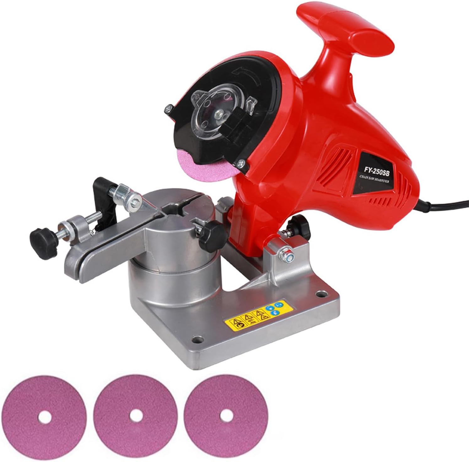 250W Electric Chainsaw Sharpener, Electric Saw Chain Blade Sharpener, Portable Bench Grinder, Grinding Angle 0-35°, Grinding Wheel Width 100mm Thickness 3.2mm for Saw Chain (1, With 3 grinding wheels)