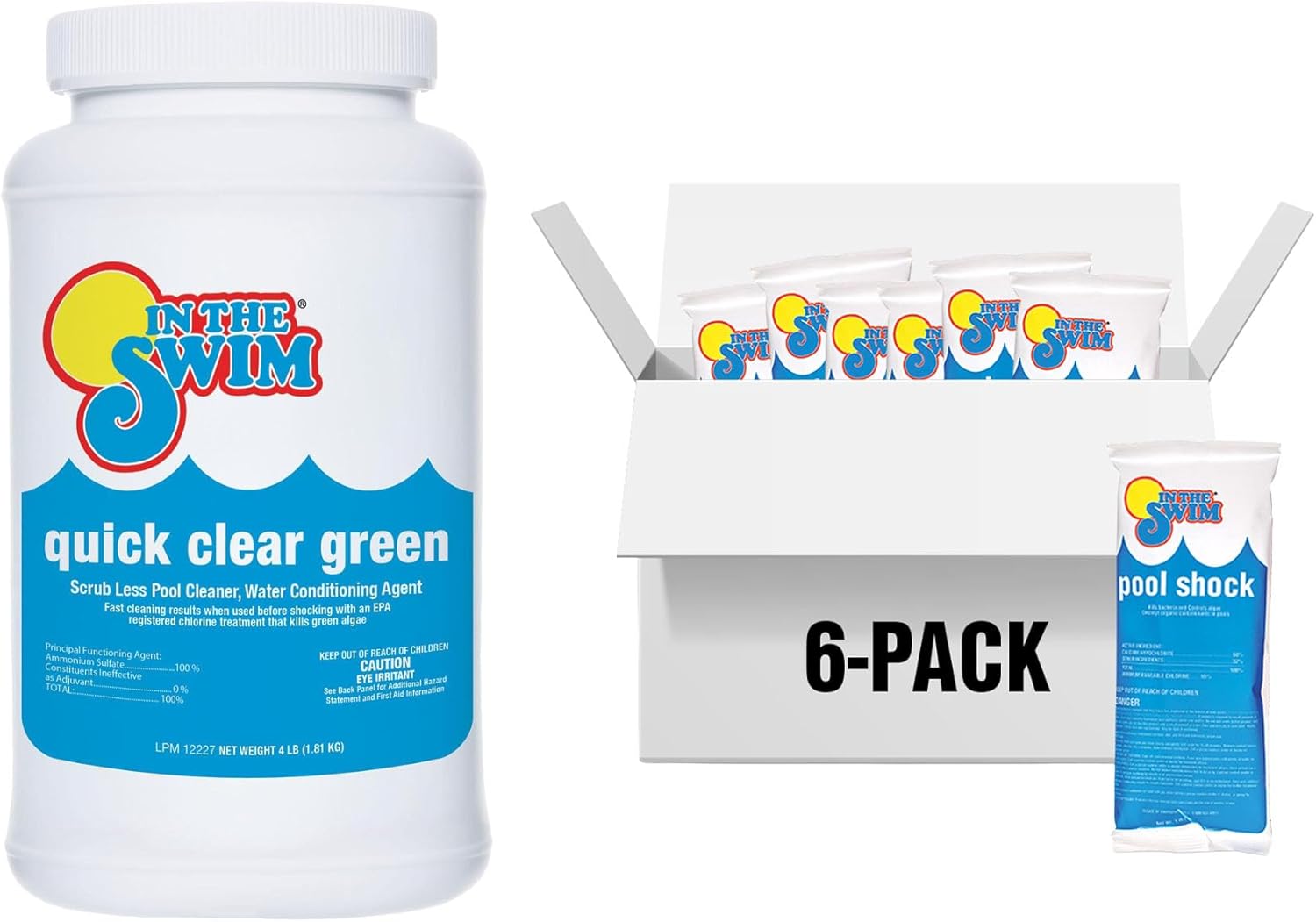 In The Swim Green Pool Recovery Bundle – Quick Clear Green 4 Pound & Cal-Hypo Shock 6 Pound – Treats Green Algae, Clears Cloudy Water, Restores Sparkling Blue Pool