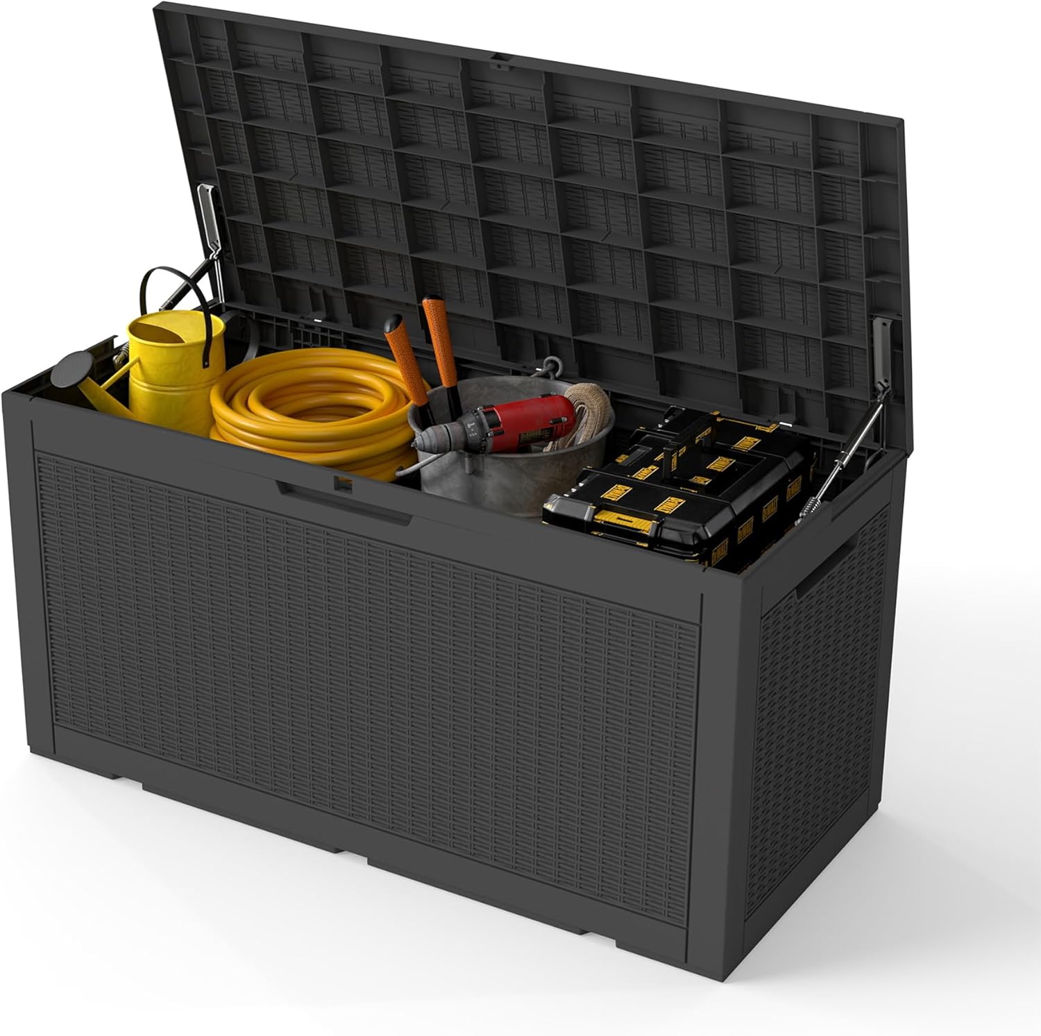 100 Gallon Outdoor Storage Box Waterproof, Resin Deck Boxes with Lockable Lid & UV-Resistant for Patio, Pool, Garden Furniture Cushions & Accessories, Black