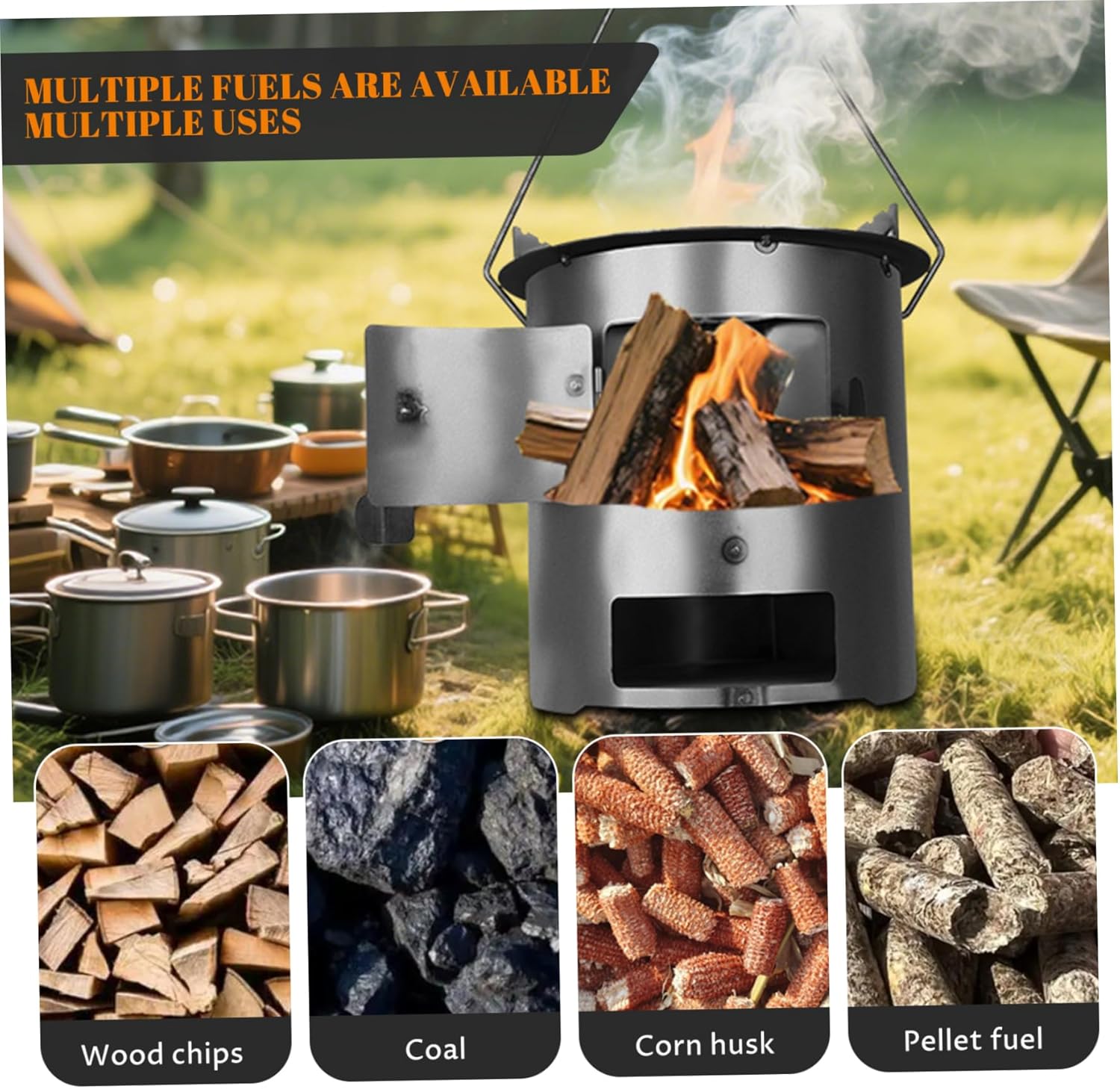 Tabletop Fire Pit, Portable Tabletop Fire Pit with Large Opening, Low Smoke Camping Stove Fueled by Pellets or Wood for Outdoor/Patio