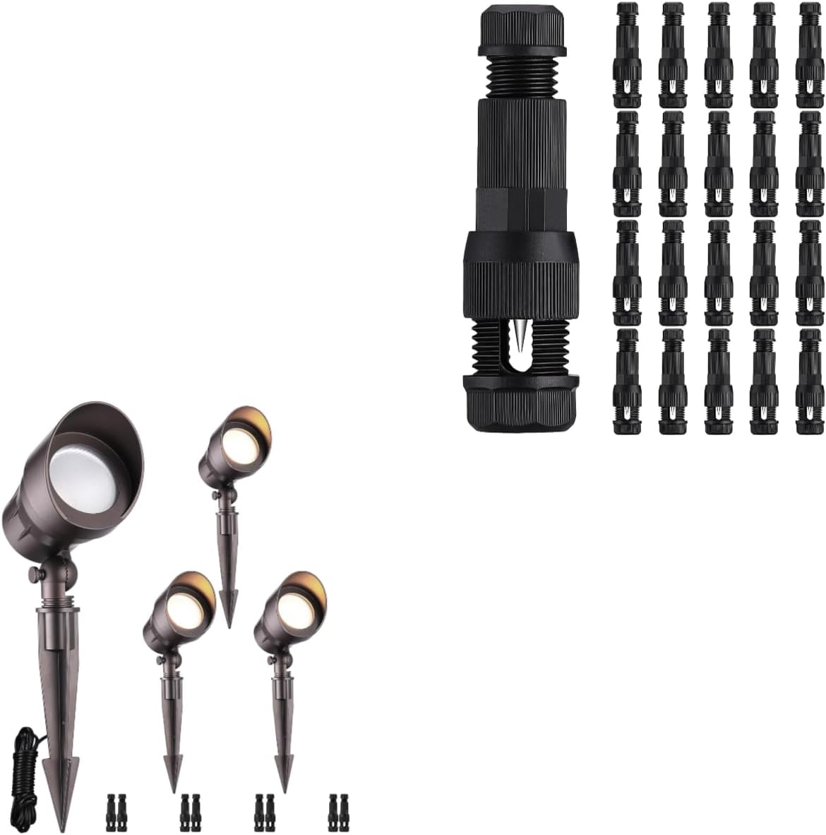 LEONLITE Landscape Spotlight Bundle Wire Connectors, 4-Pack Low Voltage LED Spotlight Landscape Lights, 12V, CRI90+, ETL, Aluminum, 3000K & 20-Pack Fastlock Wire Connectors for Landscape Lighting