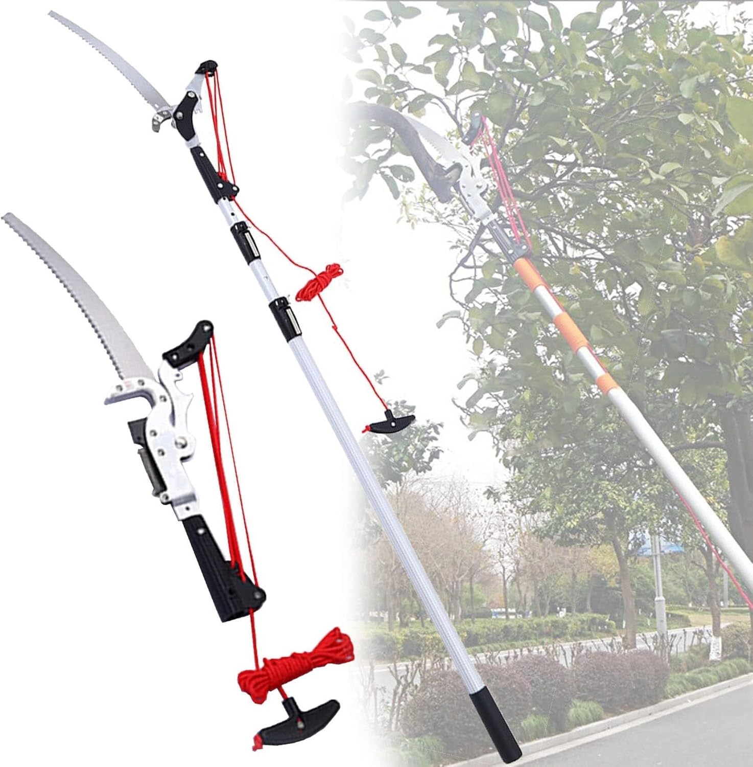 Tree Saw Branch Long Reach Pole Pruning Saw, Heavy Duty Extendable Telescopic Garden Tree Pruner with Saw Blade Lopper Cutter