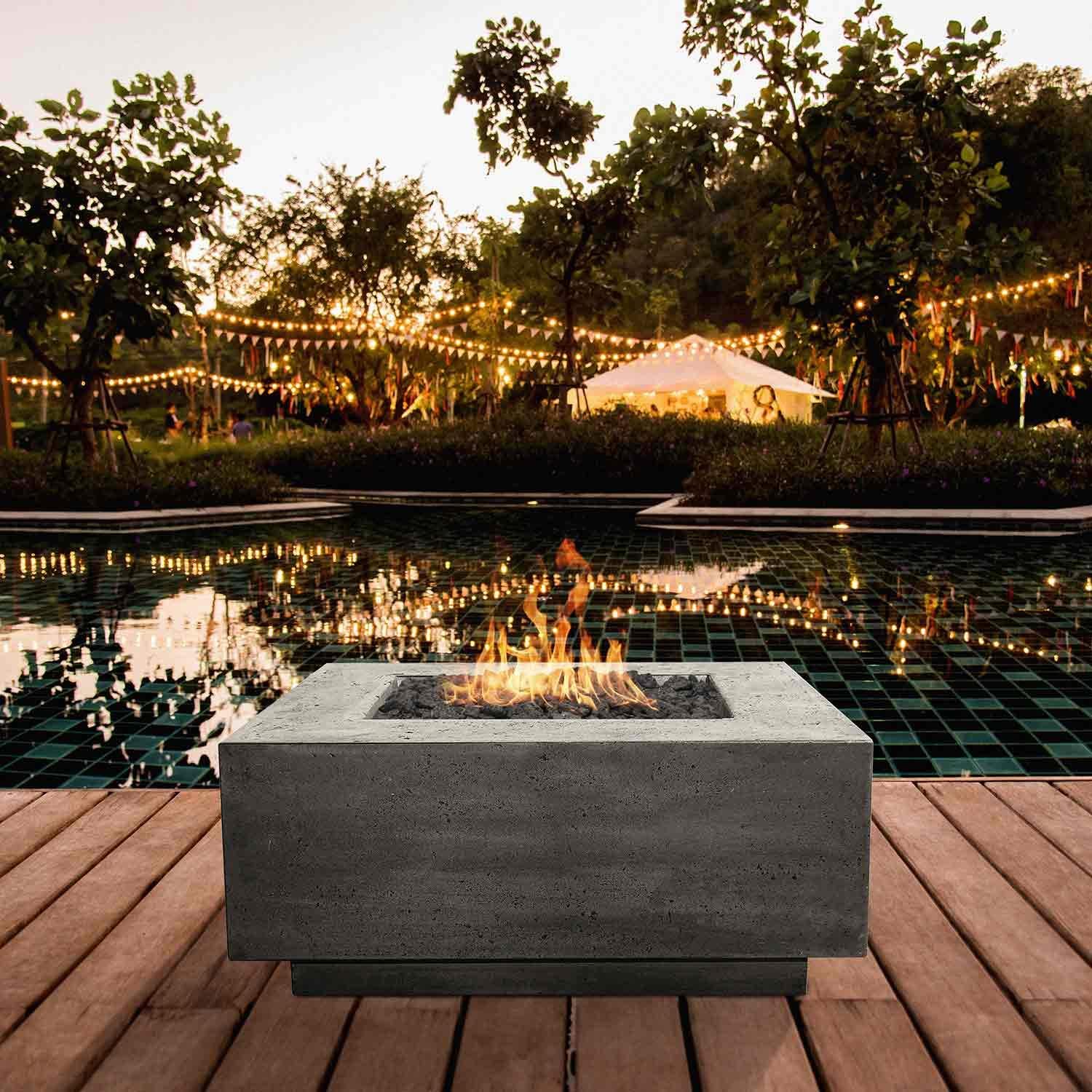 Prism Hardscapes Tavola 42 Concrete Gas Fire Pit (PH-427-4NG), Natural Gas, Pewter, 42x42-Inch