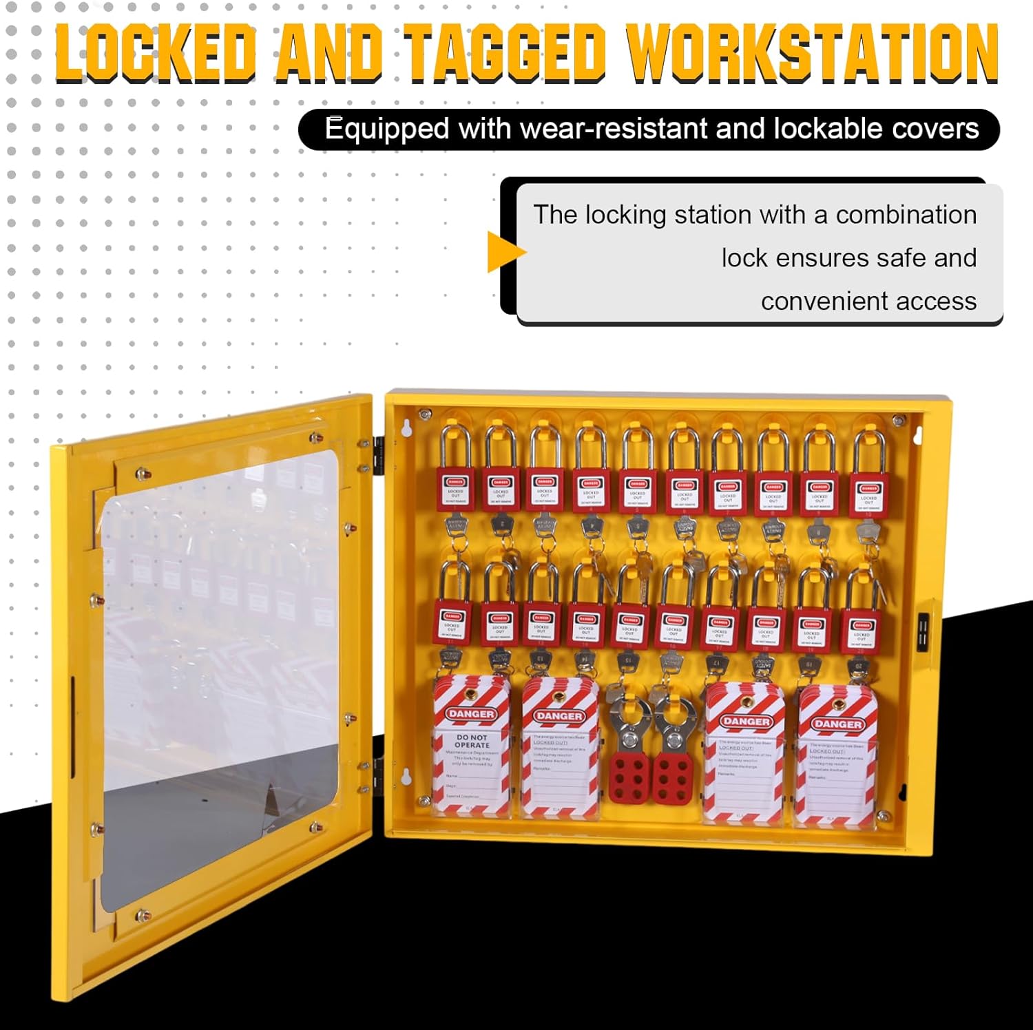 Heavy-Duty Lockout Tagout Station with 20 Safety Padlocks 6 Hasps 60 Tags Lockout Kit for Safety and Maintenance
