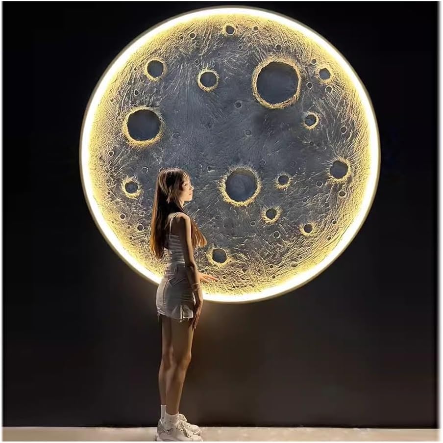 GRRICEPL Dimmable Modern Moon Wall Lamp, 3D Three-Dimensional Relief Moon Entrance Background Wall, Three-Color Remote Control Dimming Wall Light(40cm)
