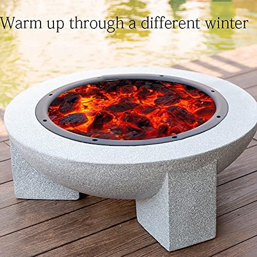 Outdoor Fire Pit Backyard Patio Garden Fireplace Wood Burning Fire Pit BBQ Grill Firepit Bowl with Grill Grate for Logs Concrete Style for Camping Outdoor Heati