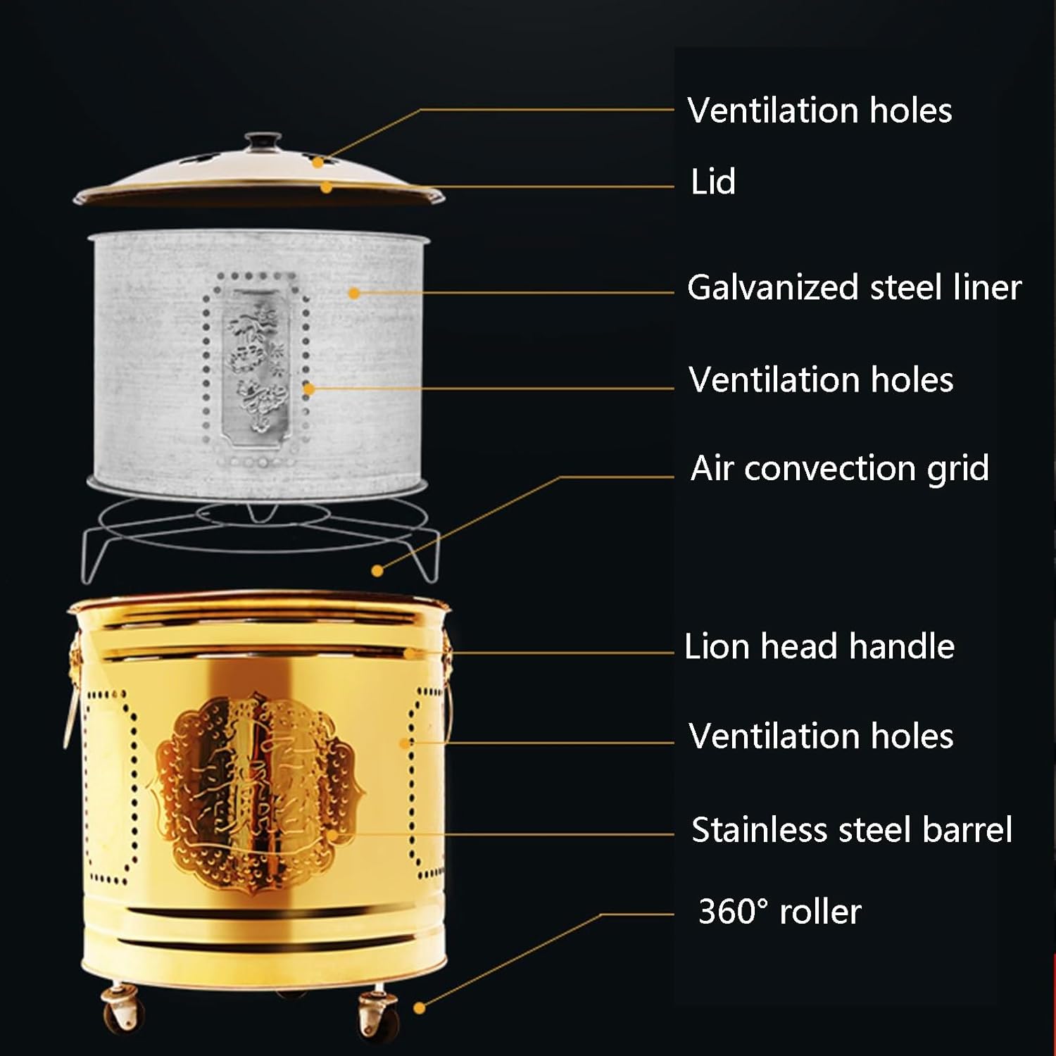 Stainless Steel Outdoor Smokeless Incineration Barrel for Paper, Leaf, Trash - Garden Burn Barrel & Fire Pit