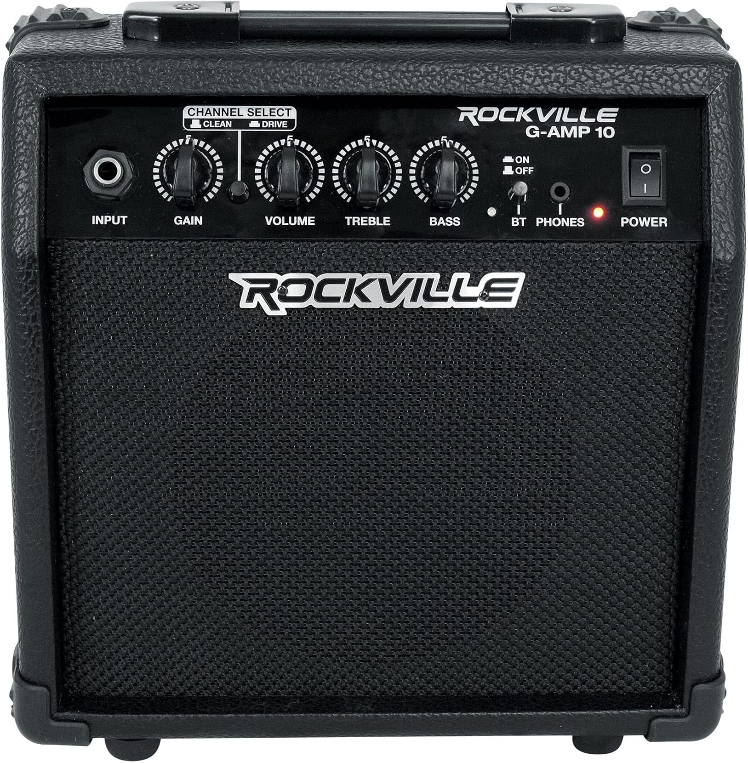 Rockville Guitar Bundle: G-AMP 10 Watt Guitar Amplifier with Bluetooth, Clean/Distortion Channels with PRO-M50 Studio Headphones Detachable Cable, Case, Extra Pads, 2-Items