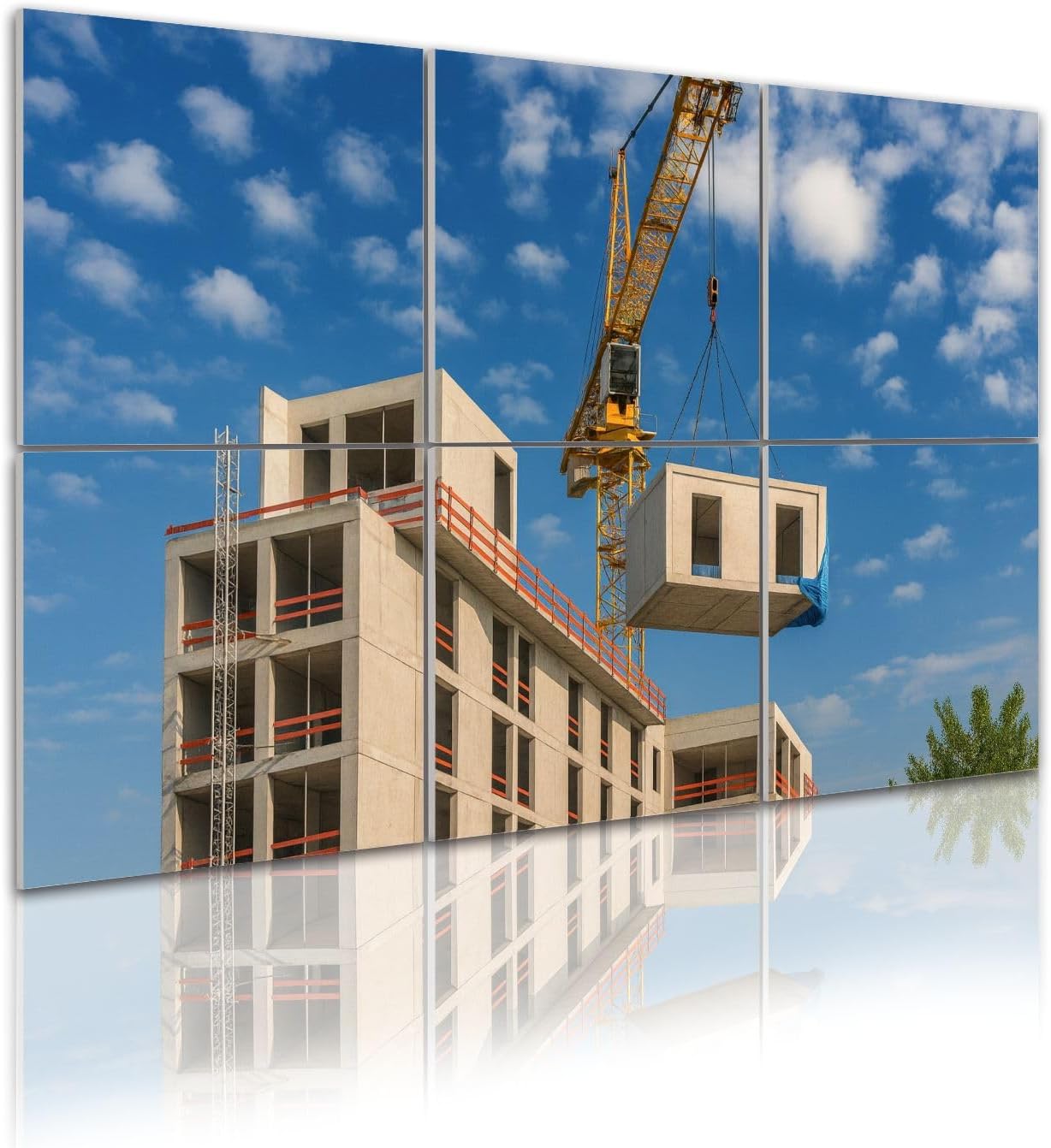 6 Pack Art Acoustic Panels Self Adhesive Crane lifting prefabricated wooden building module to its position Decorative Soundproof Wall Panels Sound Absorbing Panel 48