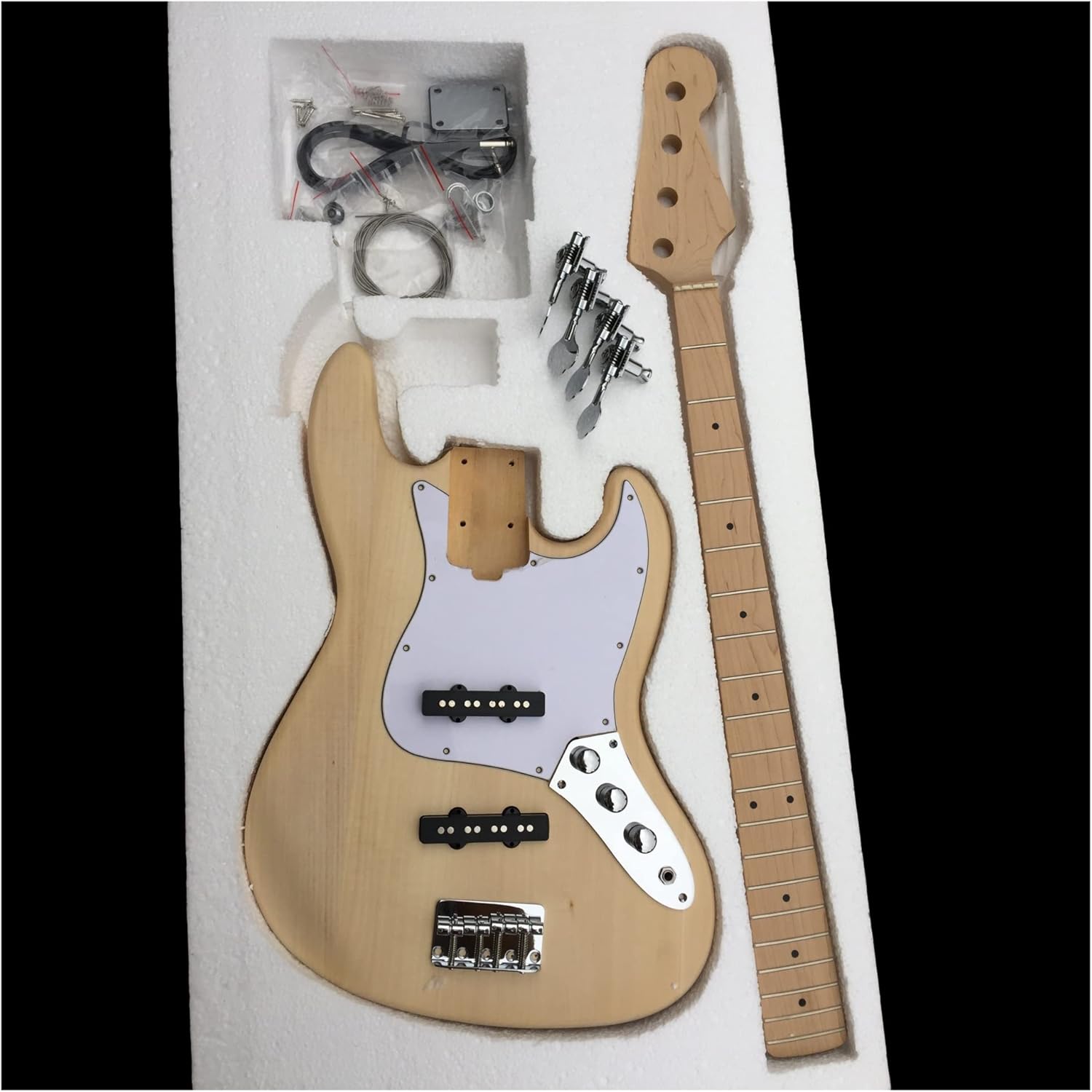 DIY 4 String Bass Guitar Kit with Basswood Body and Maple Neck and Fingerboard Unfinished Guitar Body