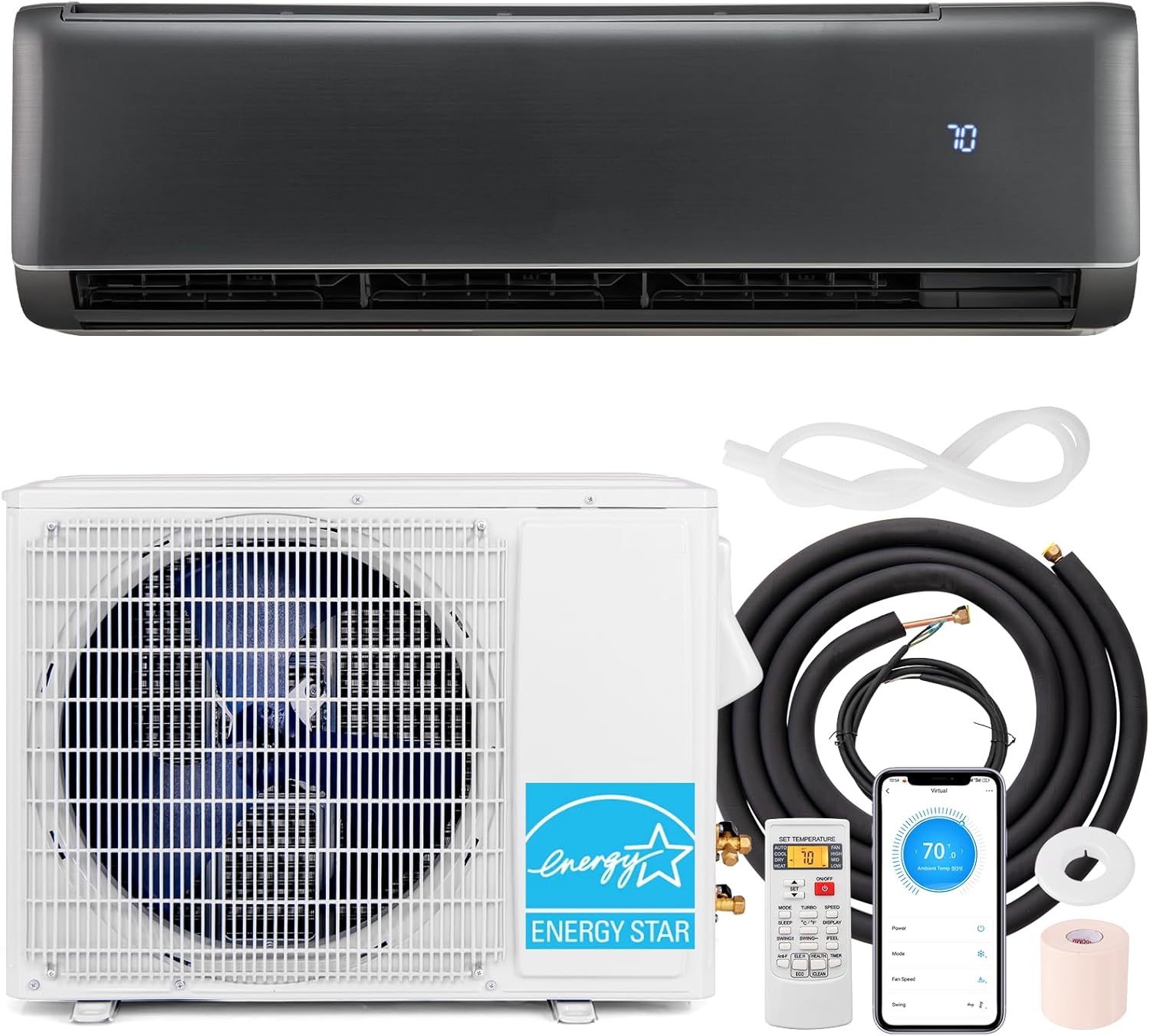 SIMOE 24,000 BTU Wifi Enabled Mini Split Air Conditioner and Heater, 21 SEER2 208-230V, Work with Alexa, Wall-Mounted Ductless AC Unit Cools Rooms up to 15000 Sq. Ft, Inverter Heat Pump System, Grey
