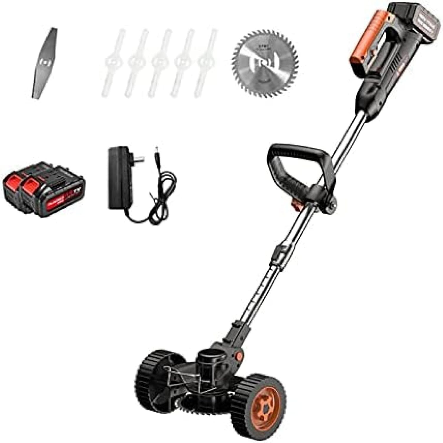 Cordless Electric Grass Trimmer 48V 10000Mah Rechargeable ​Handheld Lawn Mower 90° Head Pivots with 7 Blades Adjustable and Telescopic Rod for Courtyard,Black,48V,One Power