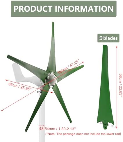 Wind Turbine Home Use Horizontal Generator Kits Blades with ControllerWind Turbines, 5 Blade Professional Wind Turbines Small Windmill Generator 12000W Industrial, Solar and Wind Power Parts