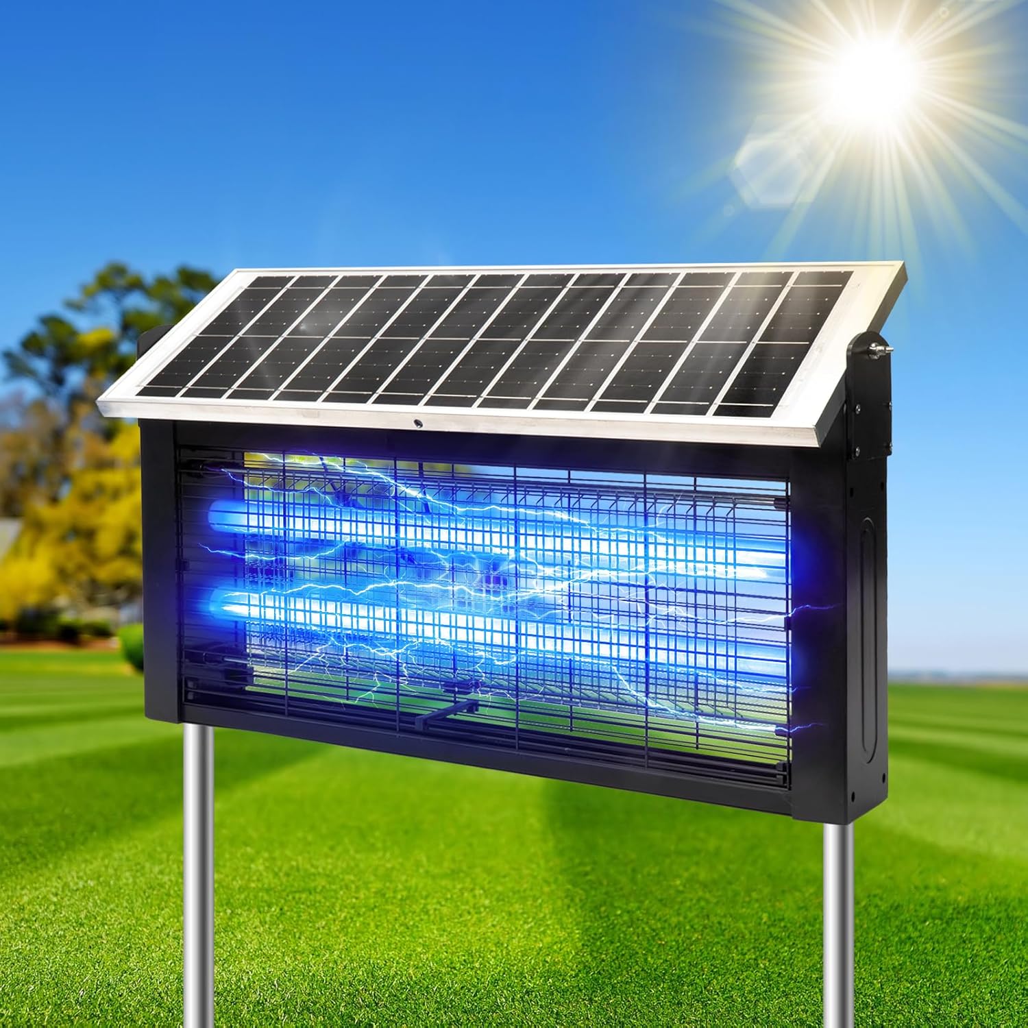 Solar Bug Zapper Outdoor, LANGY Mosquito Zapper with 20W Solar Panel, 4500V Solar Fly Zapper Waterproof with 6000mAh Battery, Rechargeable Fly Insect Mosquitos Trap for Patio Yard Home Camping