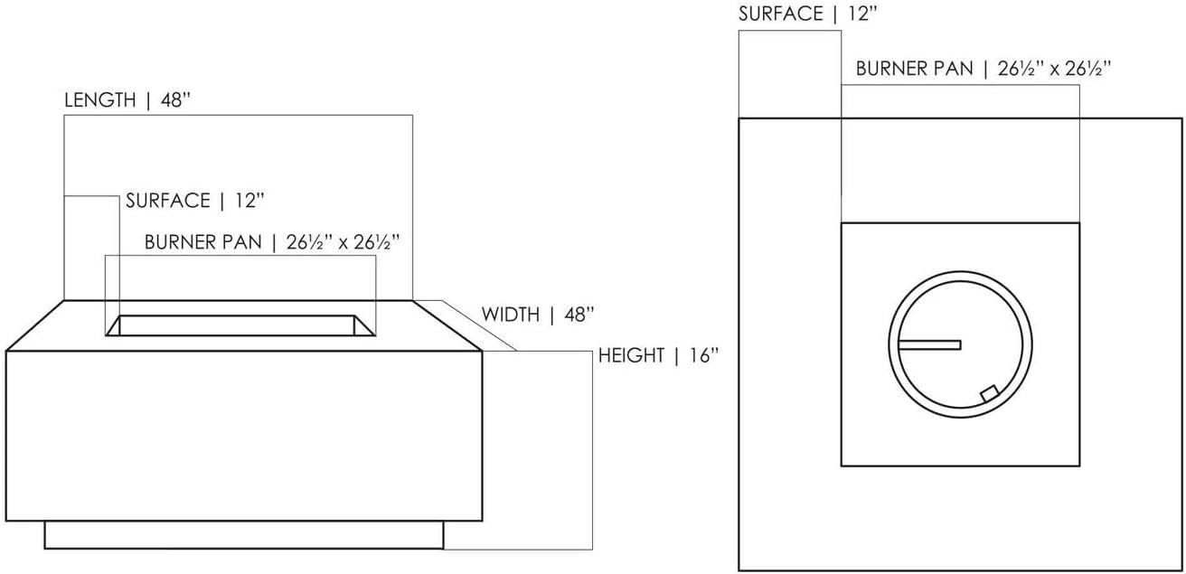 Prism Hardscapes Tavola 3 Concrete Gas Fire Pit (PH-407-4NG), Natural Gas, Pewter, 48x48-Inch