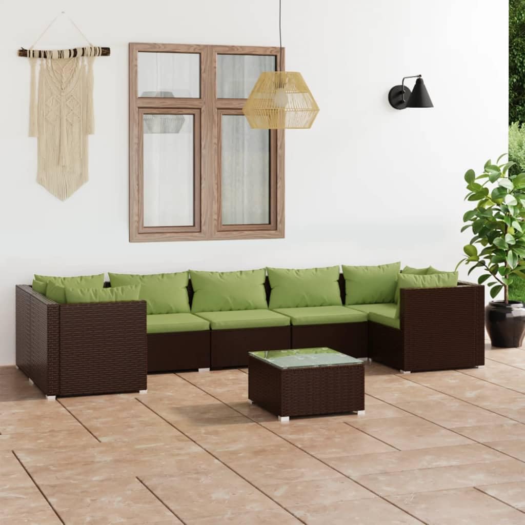 8 Piece Patio Lounge Set with Cushions Poly Rattan Brown,Premium Modular Rattan Patio Lounge Set with Comfortable Cushions for Outdoor Relaxation and Entertainment Furniture Sets for Patio, Lawn & Gar