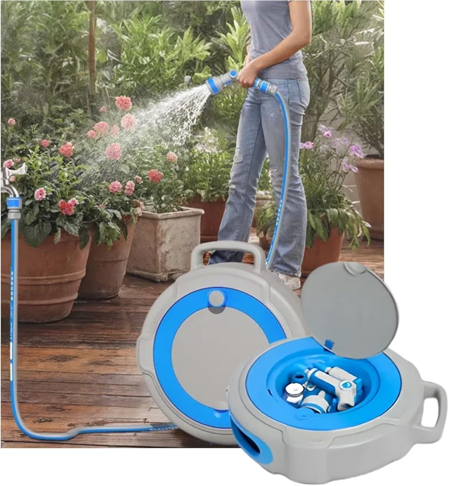 Garden Hose Water Gun Sprinkler Set, Automatic Watering Nozzle for Gardening and Household Use, Easy-Shake Storage,Garden Car (blue,73.8 feet UF hose cart set-double nozzle)