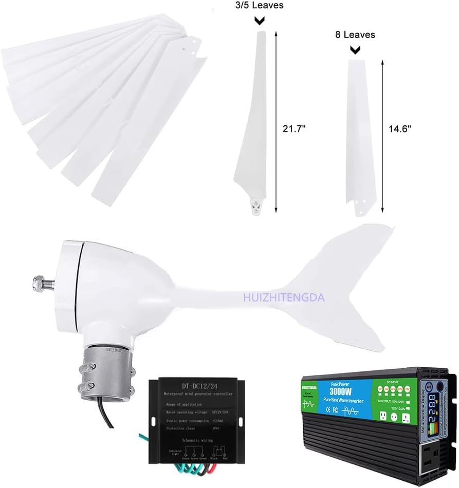 3000W 12V-220V Vertical Axis Maglev Wind Turbine 8 Blades, Free Energy Household Windmill Adjustable Windward Direction & 2.5M/S Start Wind Speed
